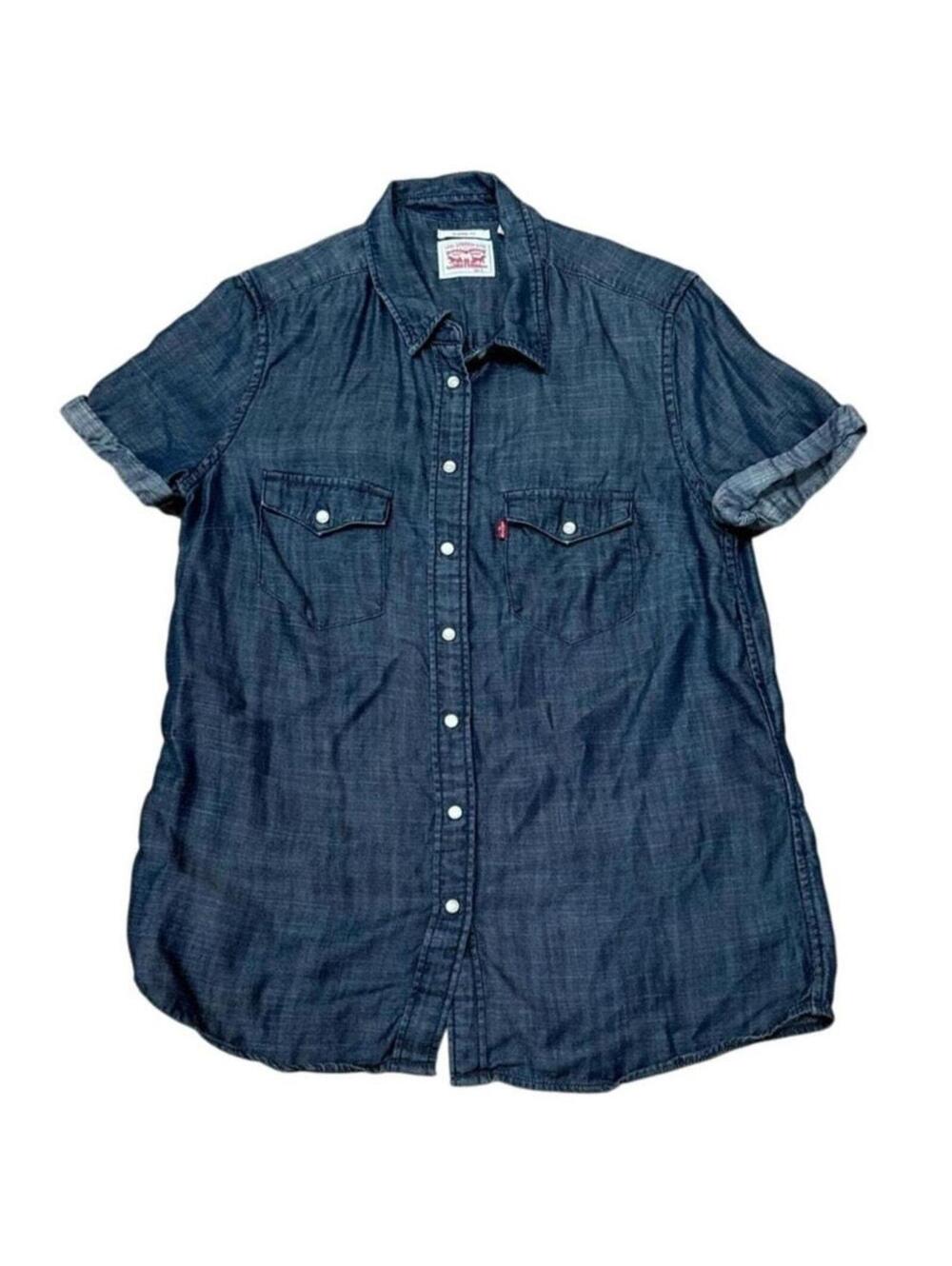 Levis Pearl Snap Chambray Western Shirt top Classic Short Sleeve Womens Medium
